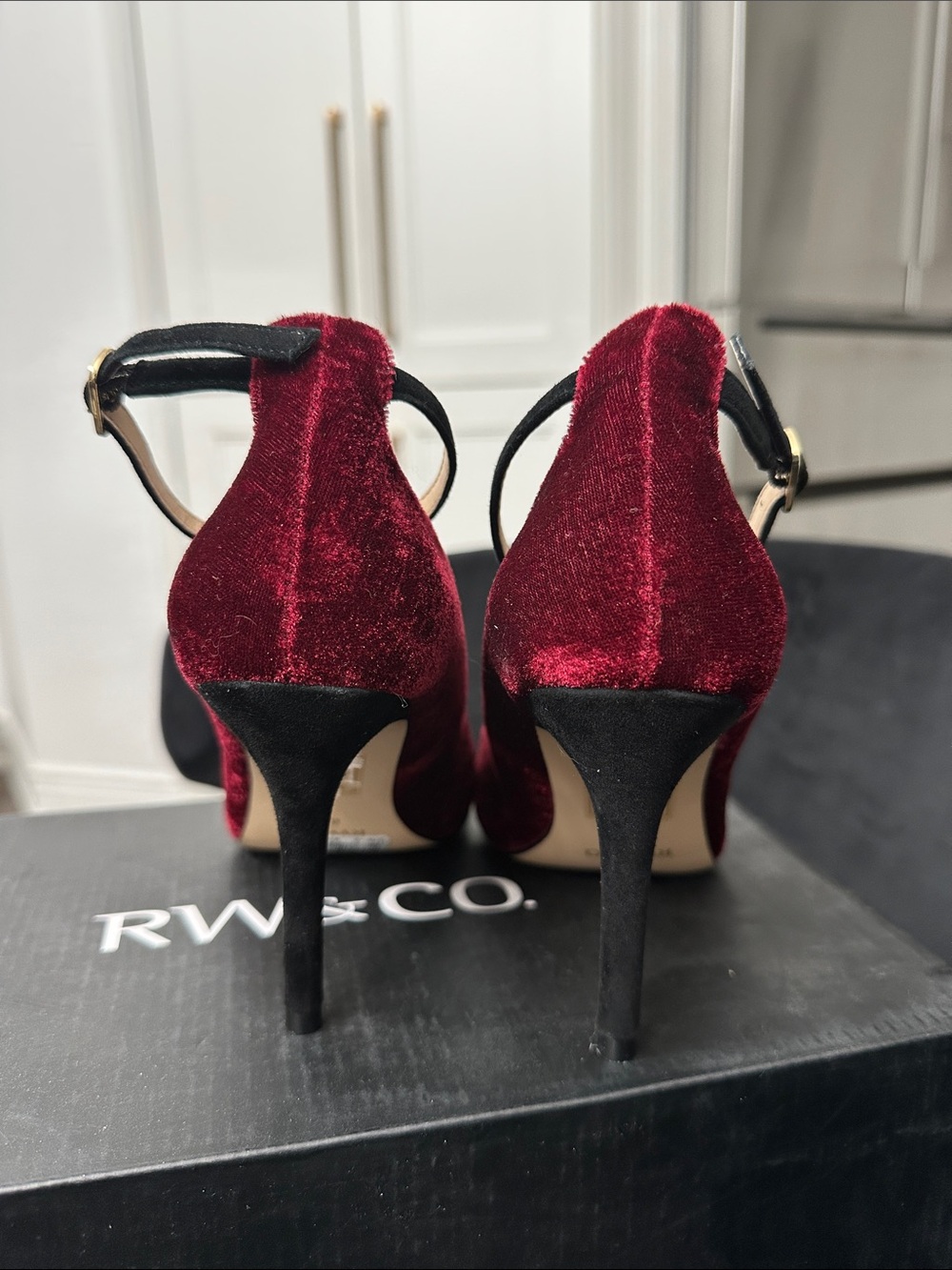 RW&CO. Burgundy Velvet Pointed-Toe Ankle-Strap Heels - Picture 2 of 5
